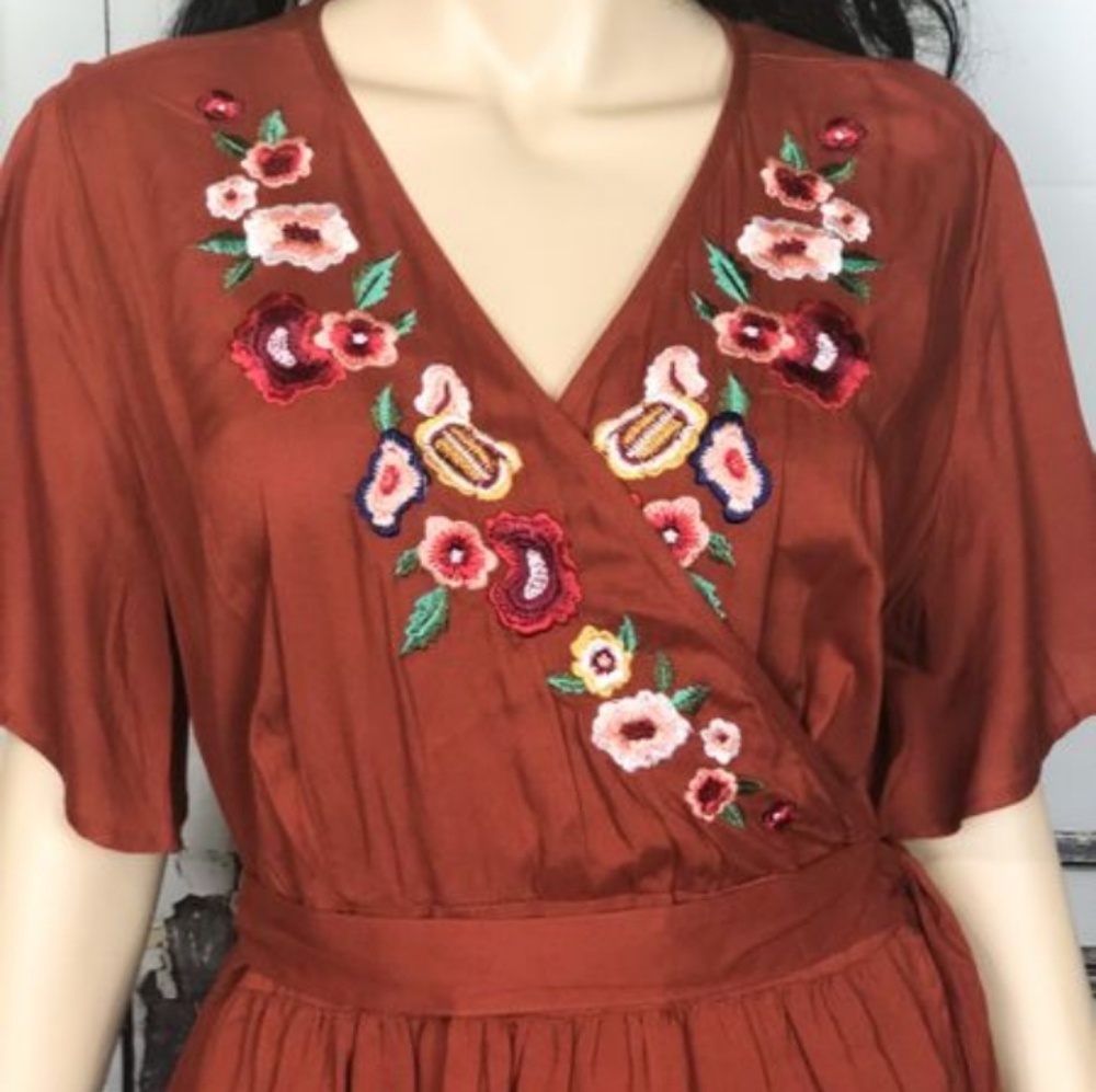 NWT Deep Orange/Copper faux wrap dress